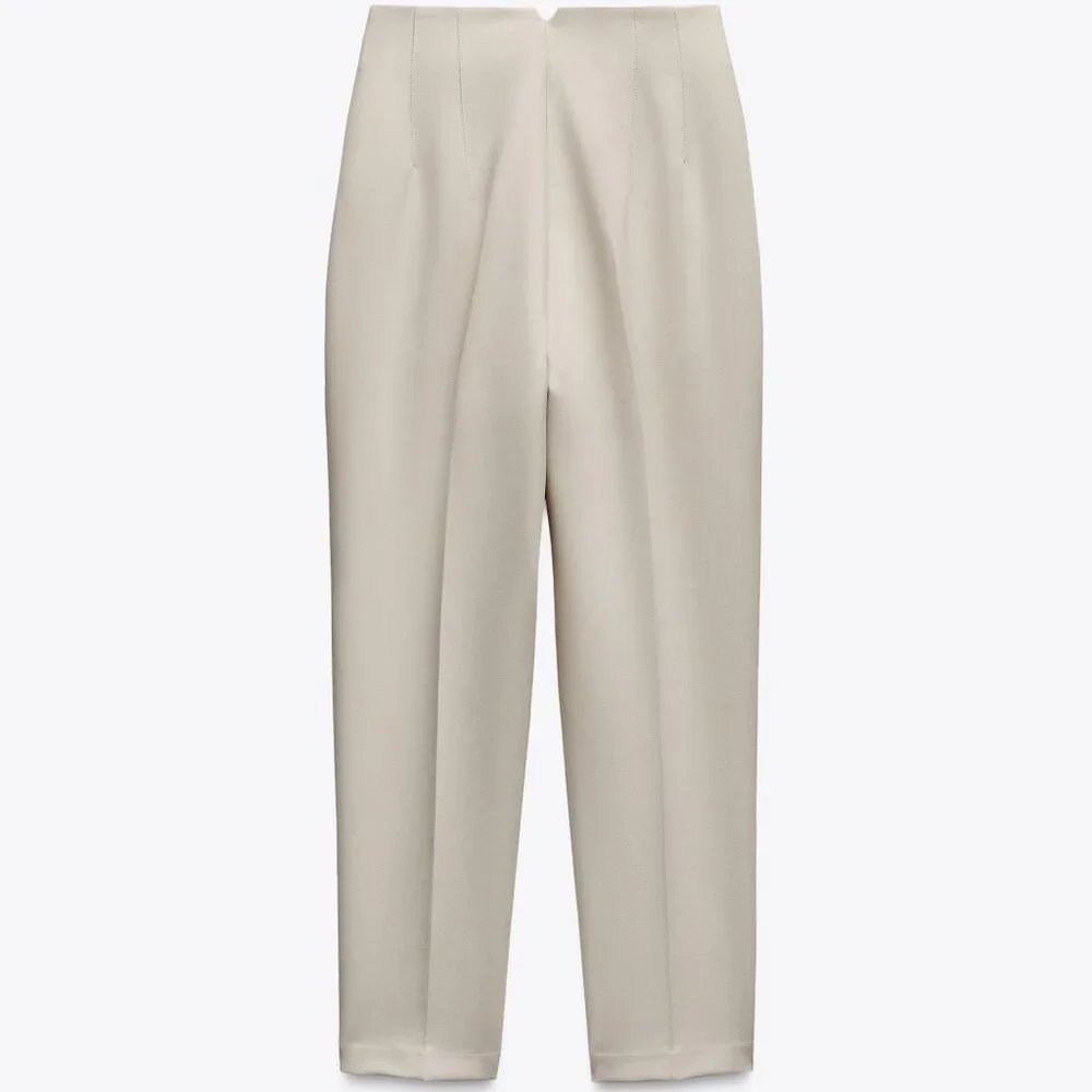 NWT Zara High Waisted Pants, Sand Beige, Size Medium - Picture 2 of 6